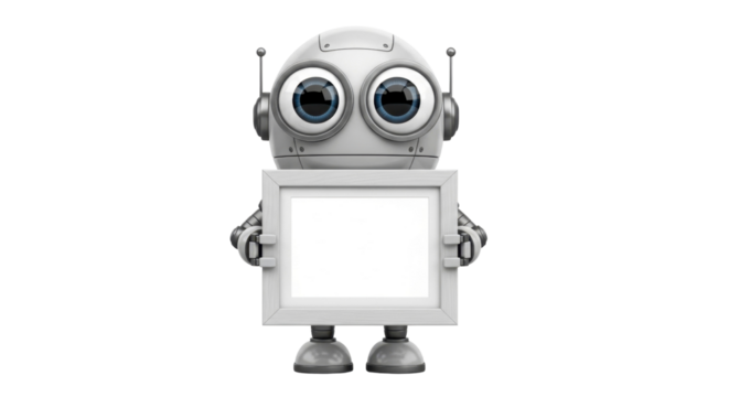 Cute robot with frame, add your message now, perfect for tech, AI, or futuristic themes