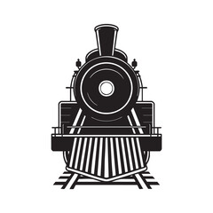 Antique Steam Train Locomotive Engine Silhouette On Railroad Tracks Isolated