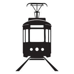 Black And White Tram Silhouette With Track Depiction Illustration