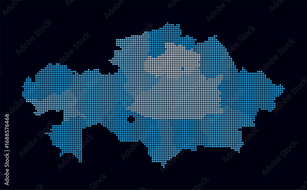 Poster kazakhstan dotted map. digital style map of the country on dark background. kazakhstan shape with sq