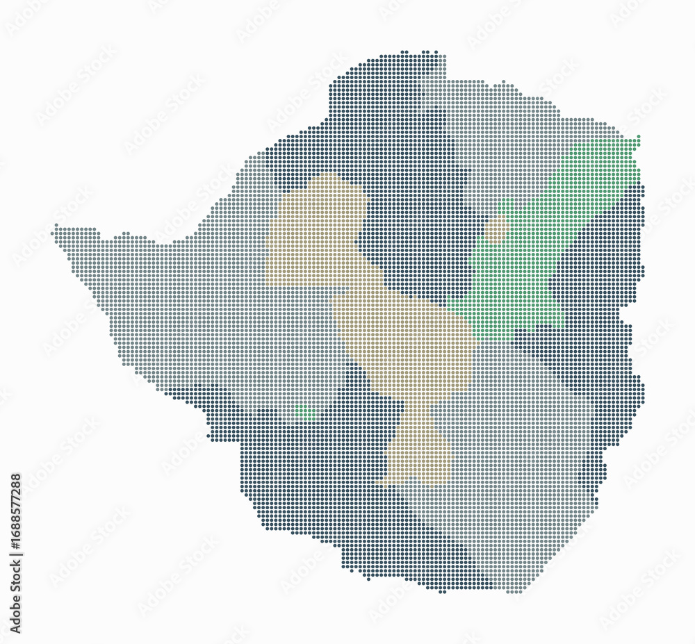 Poster zimbabwe dotted map. digital style map of the country on white background. zimbabwe shape with circl