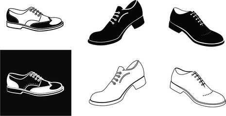 Versatile man’s shoe vector icons in flat, outline, and silhouette designs, perfect for fashion branding, boutique logos, and modern lifestyle projects.