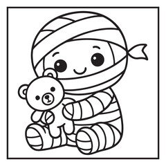 Bold & Easy Cute Halloween  Coloring Pages, Line Art, Vector Illustration, Black and White, Halloween, Coloring Pages, Coloring Book, 8.5x8.5