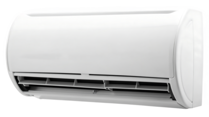 White modern air conditioner unit with vents isolated on a transparent background