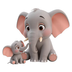 Adorable elephant family portrait on transparent backdrop whimsical cartoon elephants bond