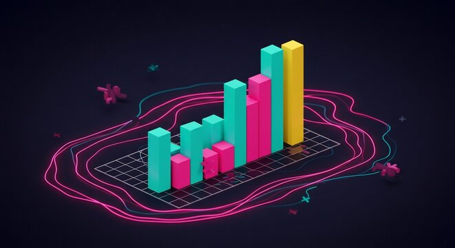 躍動感あるグラフ上昇 ネオン光彩鮮やか データ可視化 未来. AI Generated - Powered by Adobe