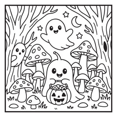 Obraz premium Bold & Easy Cute Halloween Coloring Pages, Line Art, Vector Illustration, Black and White, Halloween, Coloring Pages, Coloring Book, 8.5x8.5