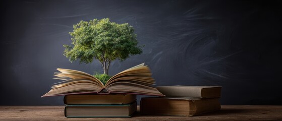 The enchanting tree growing from an open book in a serene setting.