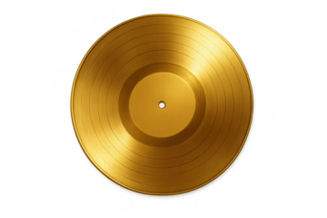 Shiny gold vinyl record on transparent background representing music industry success