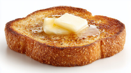 Toast with butter melting, golden crisp edges, isolated on white background, ultra detailed food stock image