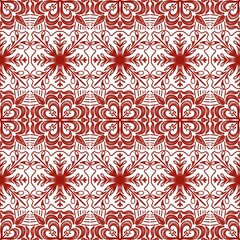 Intricate Red Floral Pattern with Geometric Shapes and Lines