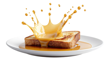 Butter splashing over hot piece of toast breakfast food dairy spread cooking concept delicious snack design isolated on white background