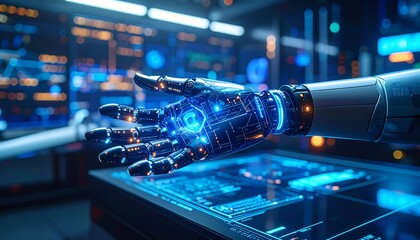 Futuristic robotic hand in a high-tech lab