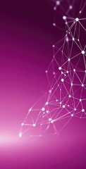 Abstract connection white nodes linked by lines float on a textured gradient of pink and magenta. Delicate network, science feel, subtle shading, modern aesthetic