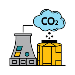 Industrial plant emitting carbon dioxide pollution causing climate change and environmental damage illustration