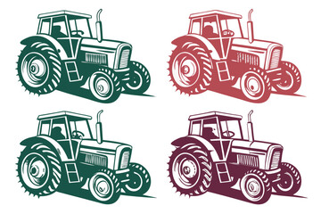 set of Tractor farm vehicle silhouette vector