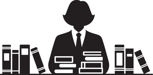 Silhouette Librarian with Books Vector Illustration for Library and Knowledge Concepts