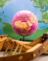 Earth globe and wooden model