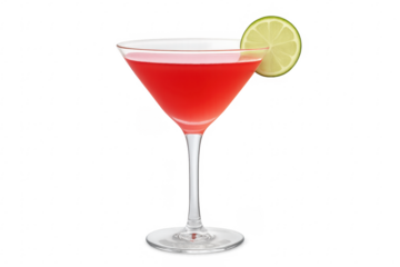 Cosmopolitan cocktail with lime on transparent background