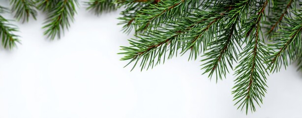 Obraz premium The Pine Branches on White Background Evoking Festive Winter Holiday Decor and Minimalism