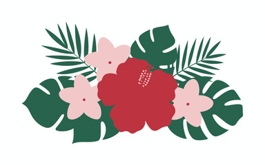 Tropical Flowers and Palm Leaves Illustration for Summer Vibes and Botanical Designs