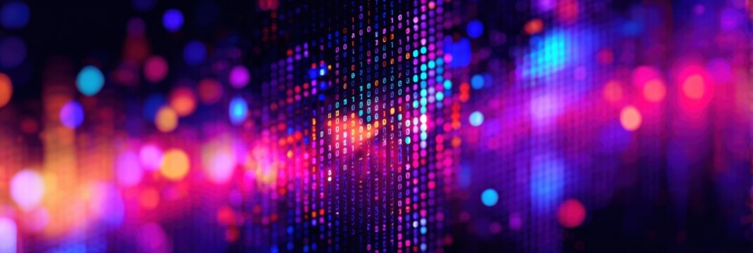 Abstract vibrant display with bokeh. Colorful lights and blurred patterns intermingle, creating a dynamic visual effect