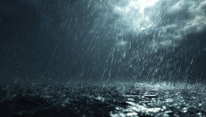 Heavy rain falls at night, illuminating storm clouds