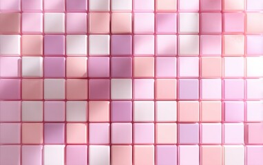 Pastel pink and white square tiles with soft shadows