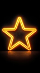 Glowing, five-pointed star neon light against a dark wall and floor. The light radiates warmly, with a dark background adding contrast