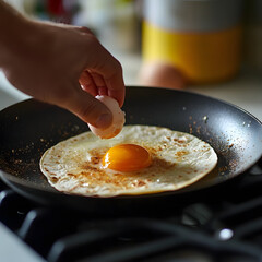 Cracking a Fresh Egg into a Hot Frying Pan to Cook a Sunny-Side-Up Breakfast