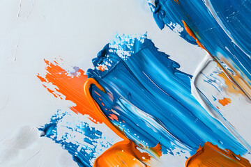 Abstract Painting with Thick, Textured Blue and Orange Acrylic Brush Strokes on Canvas