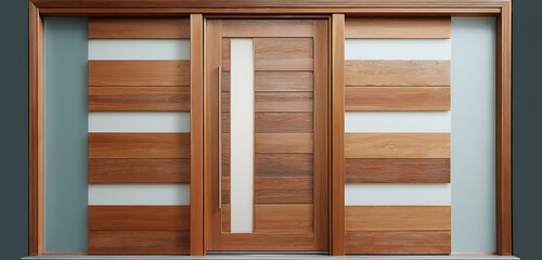 modern teak door with natural varnish, glass inserts, soft bevels with durable construction.