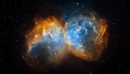 Twin nebulae in space, vibrant colors