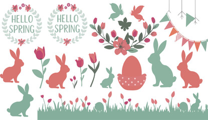 A collection of easter and spring themed graphic elements art