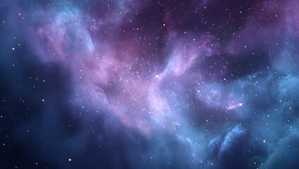 Naklejka premium Deep space nebula, swirling clouds of vibrant purples, blues, and pinks. Scattered, glittering stars
