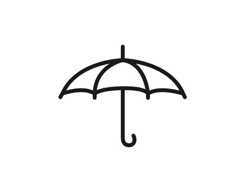 Simple line art illustration of an umbrella on a white background for design projects