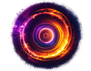 Radial halftone background with energy circle and technical swirl png.