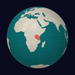 United Republic of Tanzania on the map. Globe centered to Tanzania. Country location on the world map. Teal Pale Mint color palette. Globe with countries, meridians and parallels.