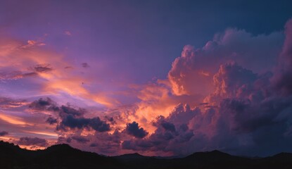 Sunset panorama with dramatic clouds