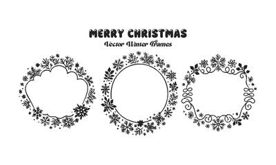  Christmas Winter Frames Vector Set Decorative Snowflake Borders, Christmas design set. Vector illustration, merry Xmas flake framework, easily editable and scalable.