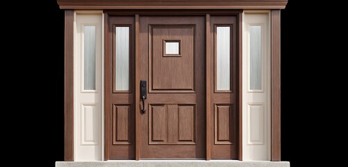 natural fiberglass door with weather stripping, multi point, square rosette with subtle reflections.