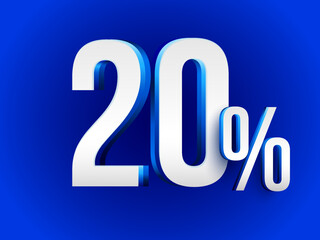 Bold 3D white 20% text on a vibrant blue background, representing discount, sale, or promotion offer. 3d vector illustration. Vector illustration