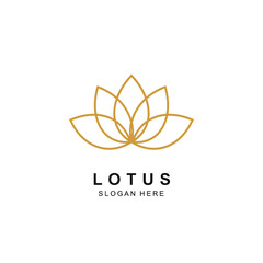 Minimalist line art illustration of a golden lotus flower with text 