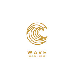 Minimalist golden line art logo depicting a stylized circular ocean wave with 