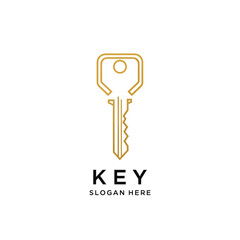 Simple golden key logo design with a modern minimalist aesthetic, featuring a clean outline.