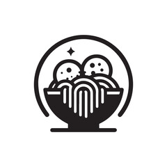 2D meatball noodle logo with white background