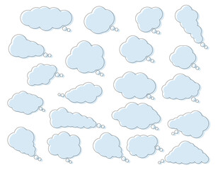 雲のようなモコモコのシンプルな吹き出しのセット　色ズレ・青