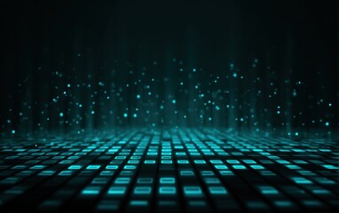 Abstract digital backdrop, teal squares and particles