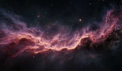 Fototapeta premium Vast, swirling nebulae of pink and red hues, scattered stars