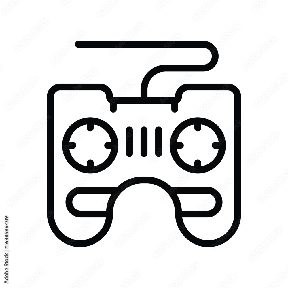 Poster a black outline of a remote control or gamepad with circular controls. editable stroke. vector icon 